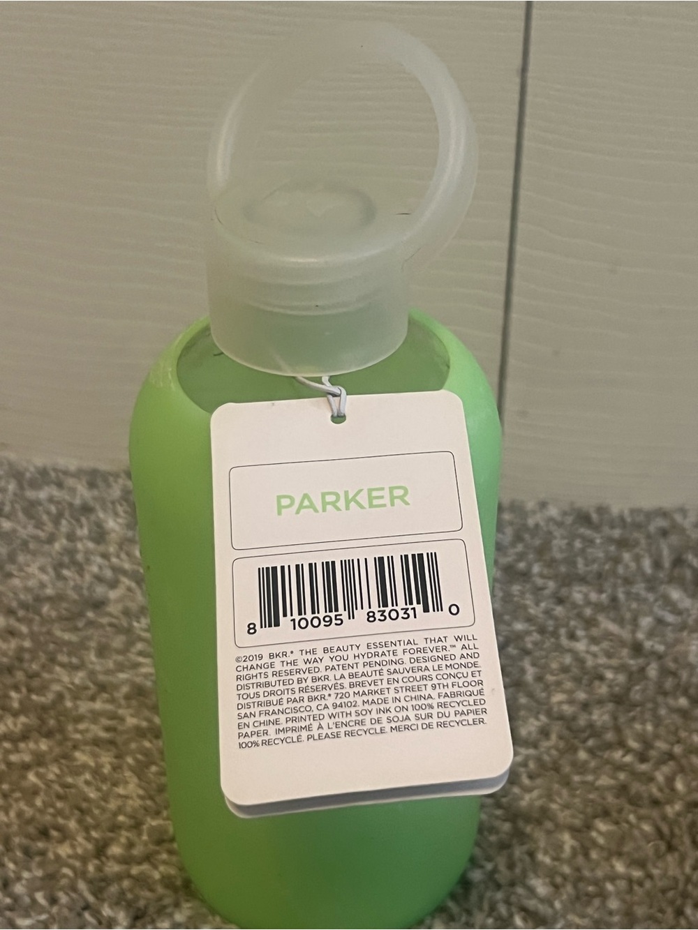 bkr Parker Glass Water Bottle in Light Green with Frosted Cap